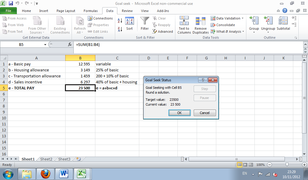 Goal seek results for compensation purposes Goal seek results for compensation purposes